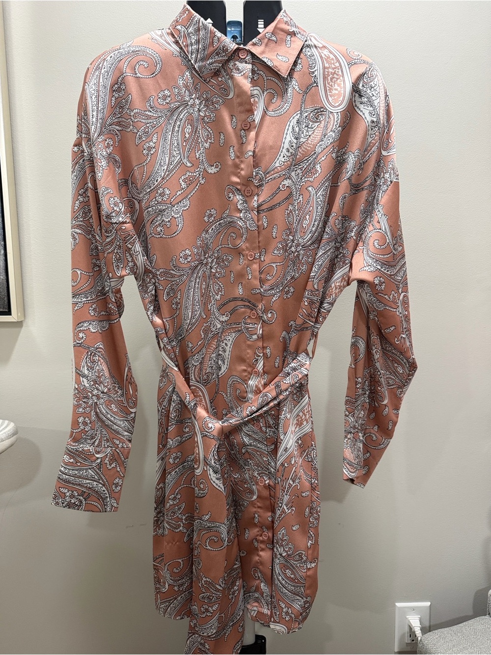 Women Paisley Print Button-Down Shirt in Dusty Tan
